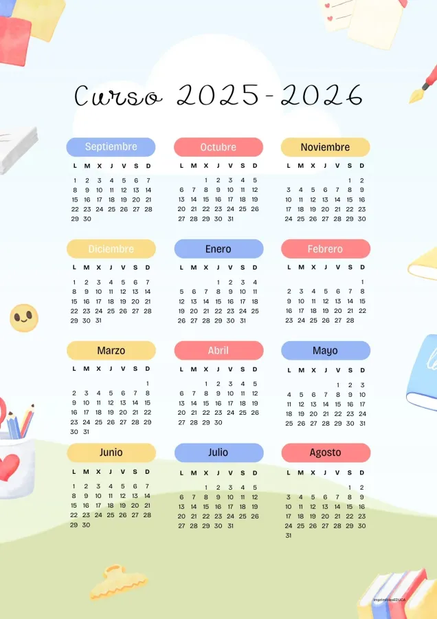 Portada de "Calendario escolar 2025–2026 para imprimir"