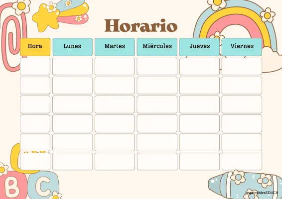 Horario escolar editable para imprimir